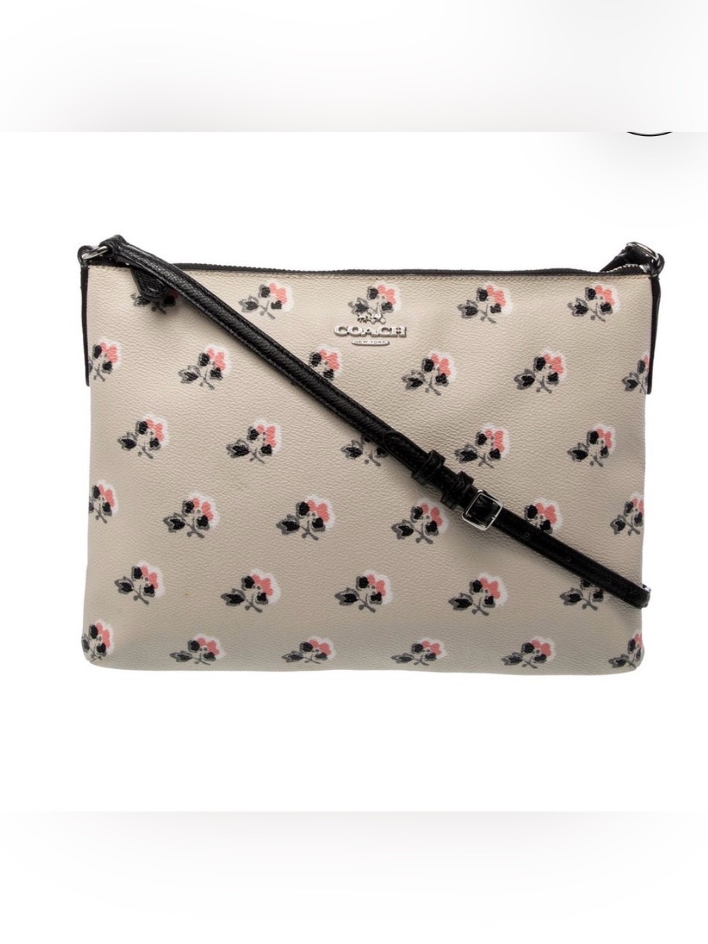 COACH Cream Floral Print Crossbody with Black Strap